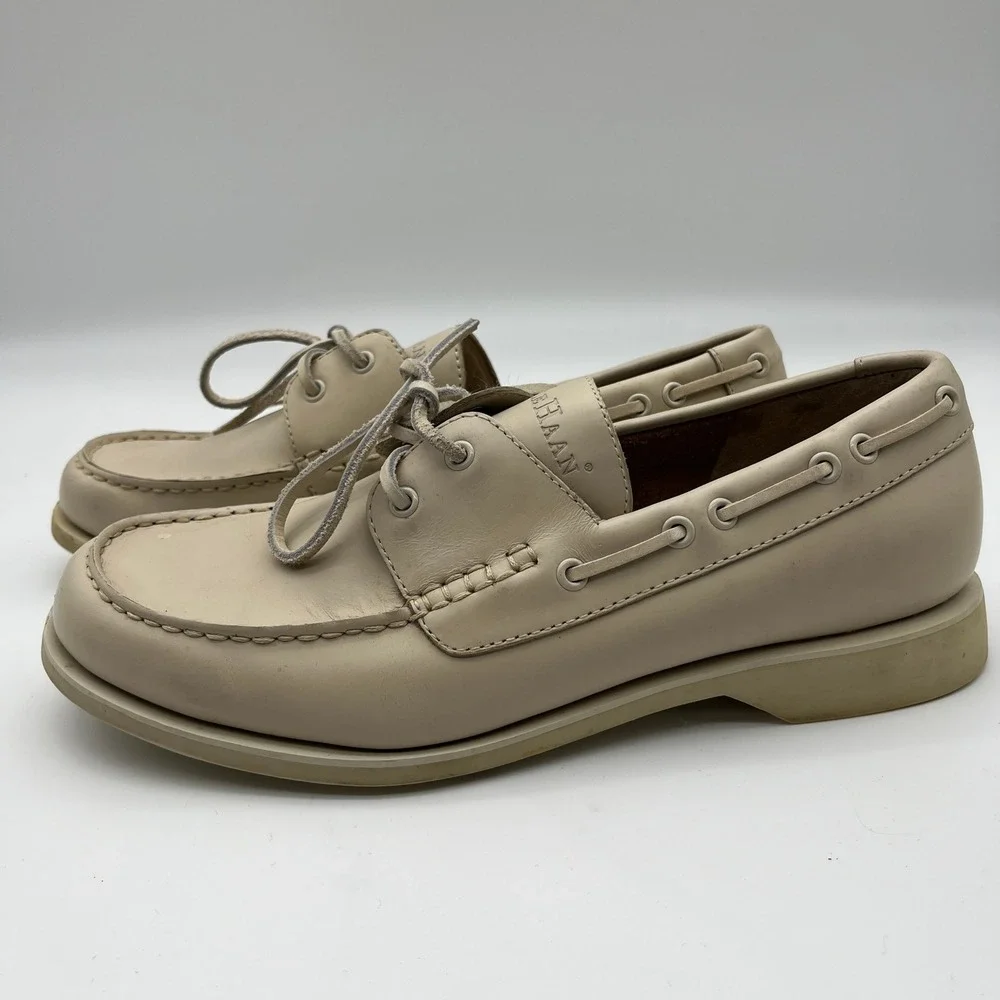 Cole Haan Country Mens 10M Beige Leather Boat Shoes Loafers C00036‎